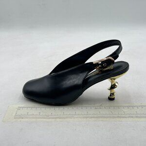 Wansseny Black Women's Square Toe Slingback Slip on Stilettos Heel Dress Pumps